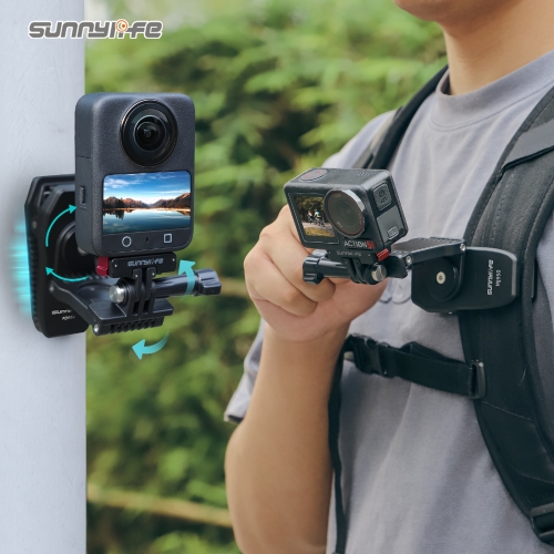 Sunnylife Stretchable Backpack Clip Rotatable Magnetic Mount Action Camera Holder Vlog Mount for OSMO 360/ Action 5 Pro/ 360 X5/ Pocket 3