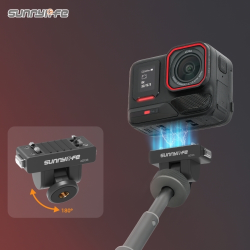 Sunnylife Magnetic Quick Release Adapter Mount 1/4” 180° Tilt Adjustable Selfie Stick Adapter Stand for Insta360 X4 Air/X5//Ace Pro 2/1/Ace