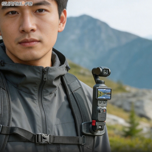 Sunnylife Magnetic Quick-Release Adjustable Backpack Clip Action Camera Clamp Vertical-Horizontal Mount Accessories for Osmo Pocket 4/3